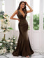 Sweep/Brush Jersey V-neck Ruched Sleeveless Trumpet/Mermaid Train Bridesmaid Dresses