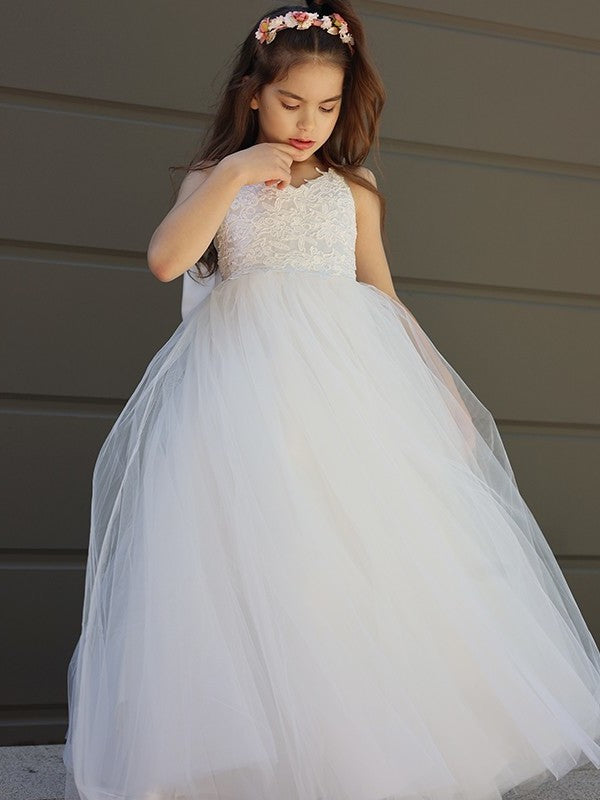 Bowknot Floor-Length Tulle Sweetheart Sleeveless A-Line/Princess Flower Girl Dresses