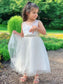 A-Line/Princess Tulle Scoop Lace Sleeveless Tea-Length Flower Girl Dresses