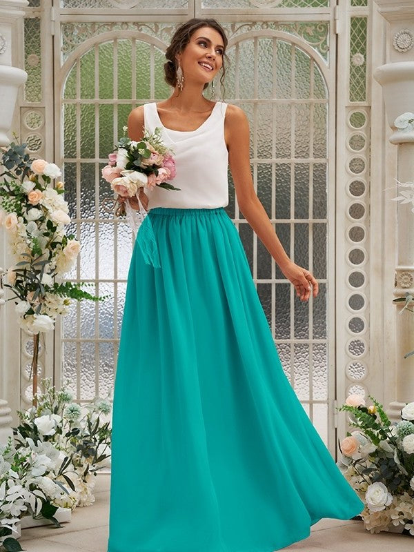 Scoop Sleeveless Ruffles A-Line/Princess Chiffon Floor-Length Bridesmaid Dresses