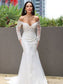 Trumpet/Mermaid Sleeves Long Sweep/Brush Tulle Applique Off-the-Shoulder Train Wedding Dresses