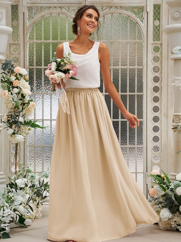 Scoop Sleeveless Ruffles A-Line/Princess Chiffon Floor-Length Bridesmaid Dresses