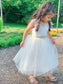 A-Line/Princess Tulle Scoop Lace Sleeveless Tea-Length Flower Girl Dresses