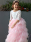 Tulle Lace Ankle-Length Scoop Sleeves A-Line/Princess 3/4 Flower Girl Dresses