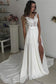 Formal Long Ivory Lace Chiffon Side Slit Cap Sleeve Cheap Beach Wedding Dresses JS107