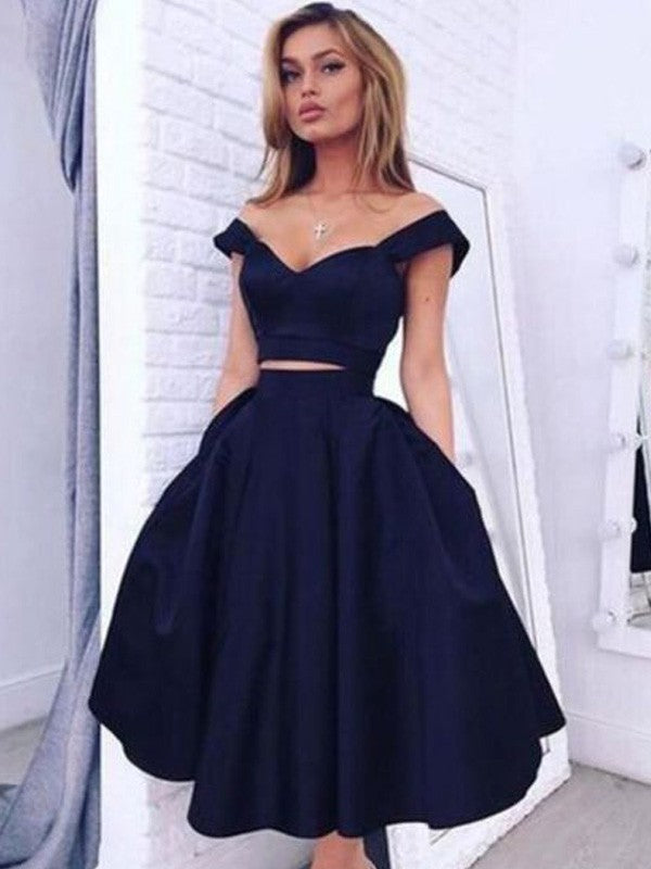 A-Line Paris Homecoming Dresses Princess Off-The-Shoulder Sleeveless Knee-Length Taffeta Two Piece