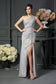 Elegant A-Line Grey One Shoulder Sleeveless Beads Slit Chiffon Mother of the Bride Dresses