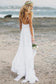 Beach Simple Casual White A-line V Neck Spaghetti Straps Wedding Dress