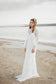 Elegant A Line See Through Long Sleeve Lace Appliques Ivory Beach Wedding Dresses JS873