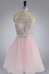 Halter High Neck Beaded Bodice Two Piece Fall Gary Tulle Open Back Homecoming Dress