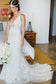 Elegant Mermaid Lace V-neck Court Train Ivory Sleeveless Beach Wedding Dresses UK JS314