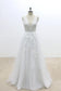 V-Cut shape Back Tulle Lace Appliques A Line Open Back Beach Wedding Dresses JS648